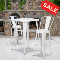 Flash Furniture CH-31330B-2-30GB-WH-GG Metal Bar Table Set in White
